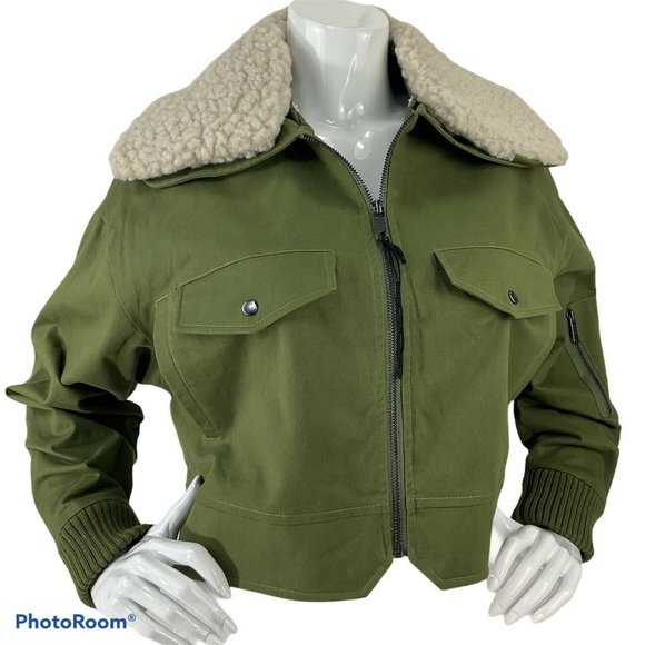 Tularosa Jackets & Blazers - Tularosa Jacket Women Size Small Johnnie Army Green Sherpa Collar Crop $228 Nwot